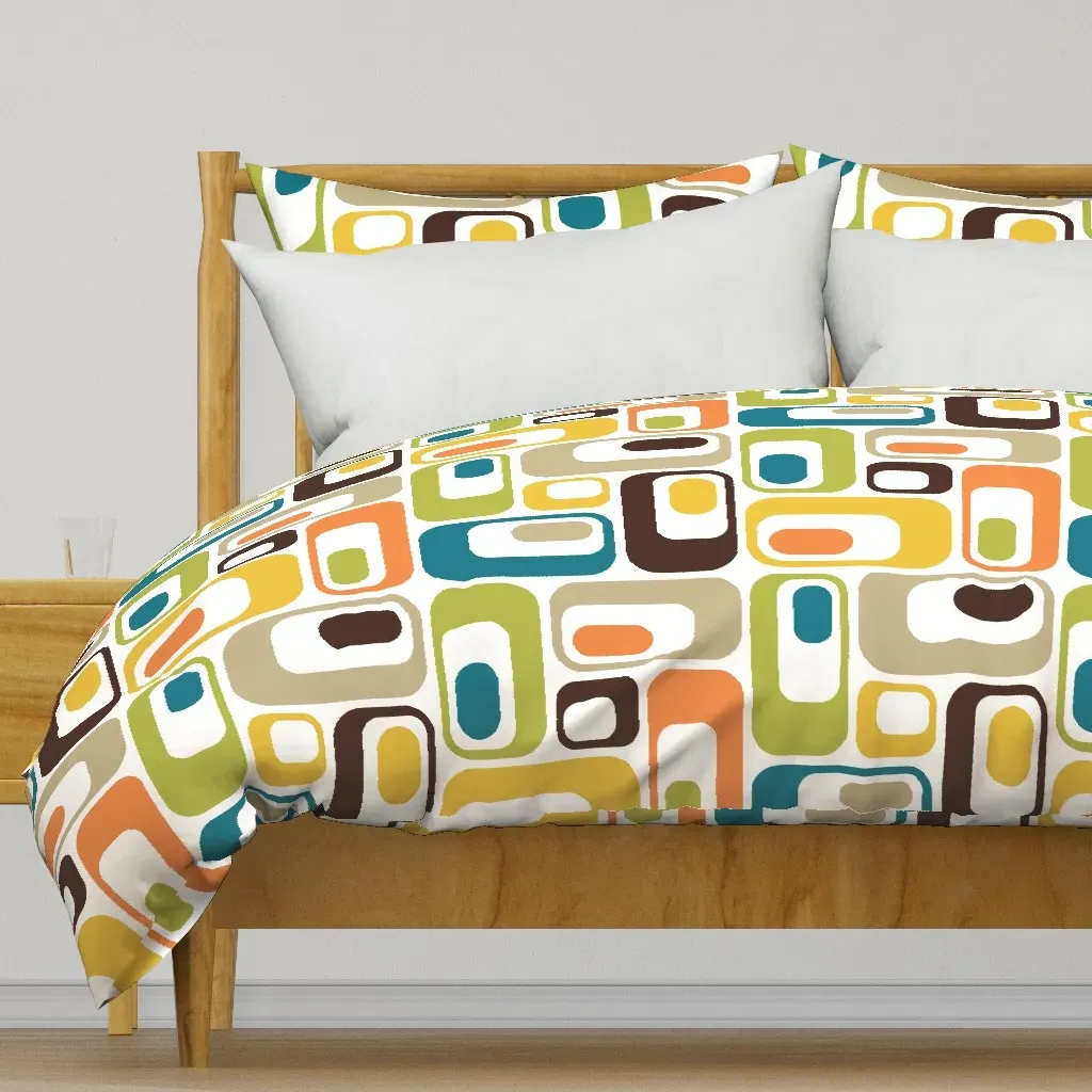 Retro Ovals Duvet Cover - White Mustard Teal product