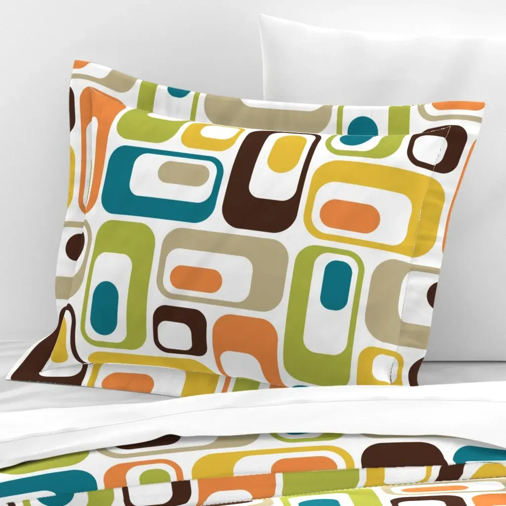Retro Ovals Standard Flanged Cushion Cover - Teal, Cotton Sateen product