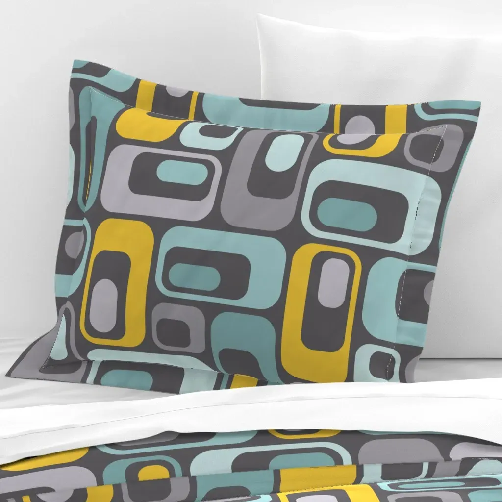 Retro Ovals Standard Flanged Pillowcase - Gray, Cotton Sateen product