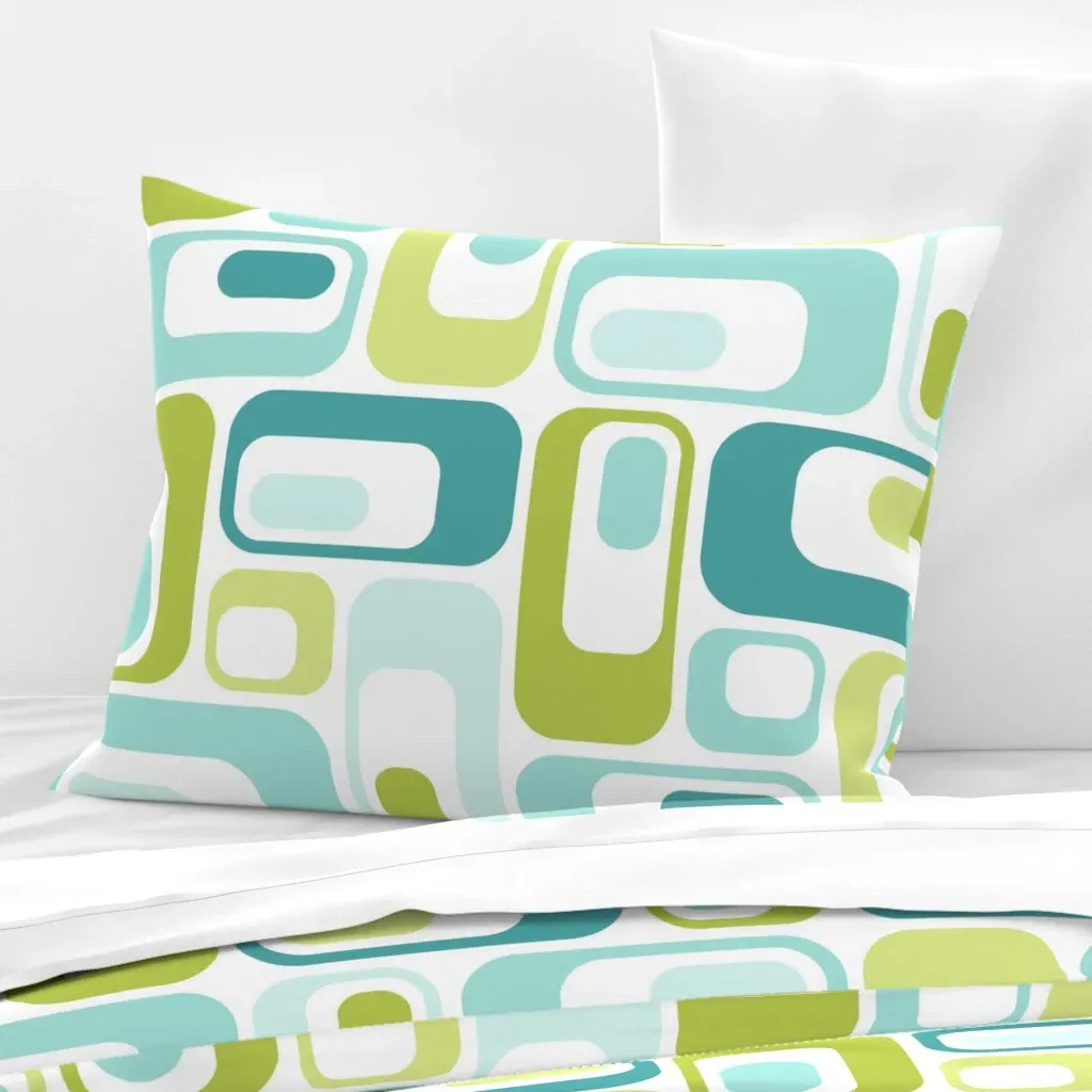 Retro Ovals Standard Knife Edge Pillow - Teal, Cotton Sateen product