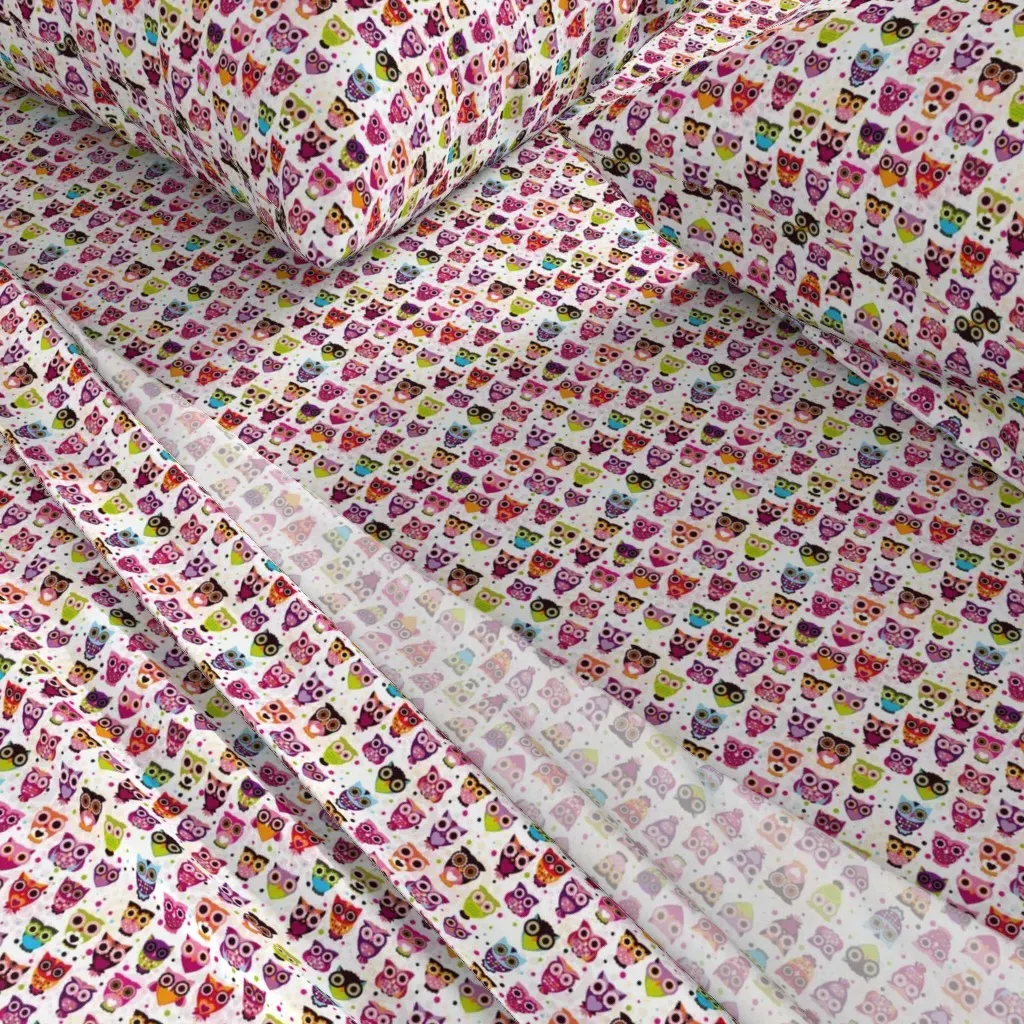 Retro Owl Bird Illustration Twin XL Sheet Set - Pink alternate view