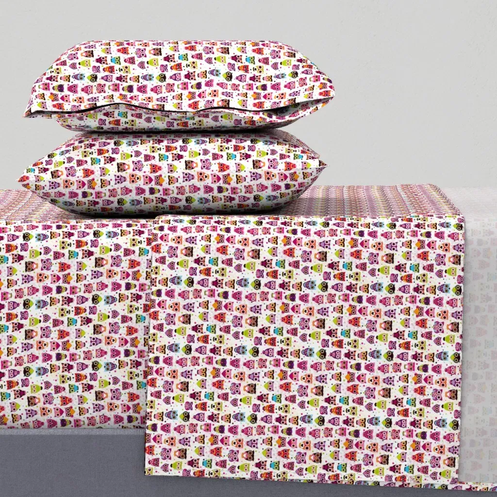 Retro Owl Bird Illustration Twin XL Sheet Set - Pink product