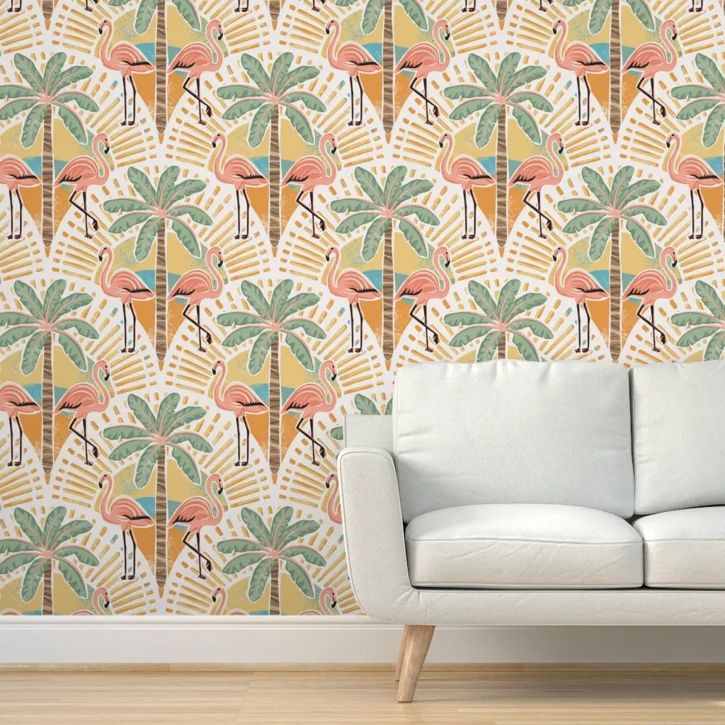 Retro Palm Springs Fan Layout Peel and Stick Wallpaper - Pink product