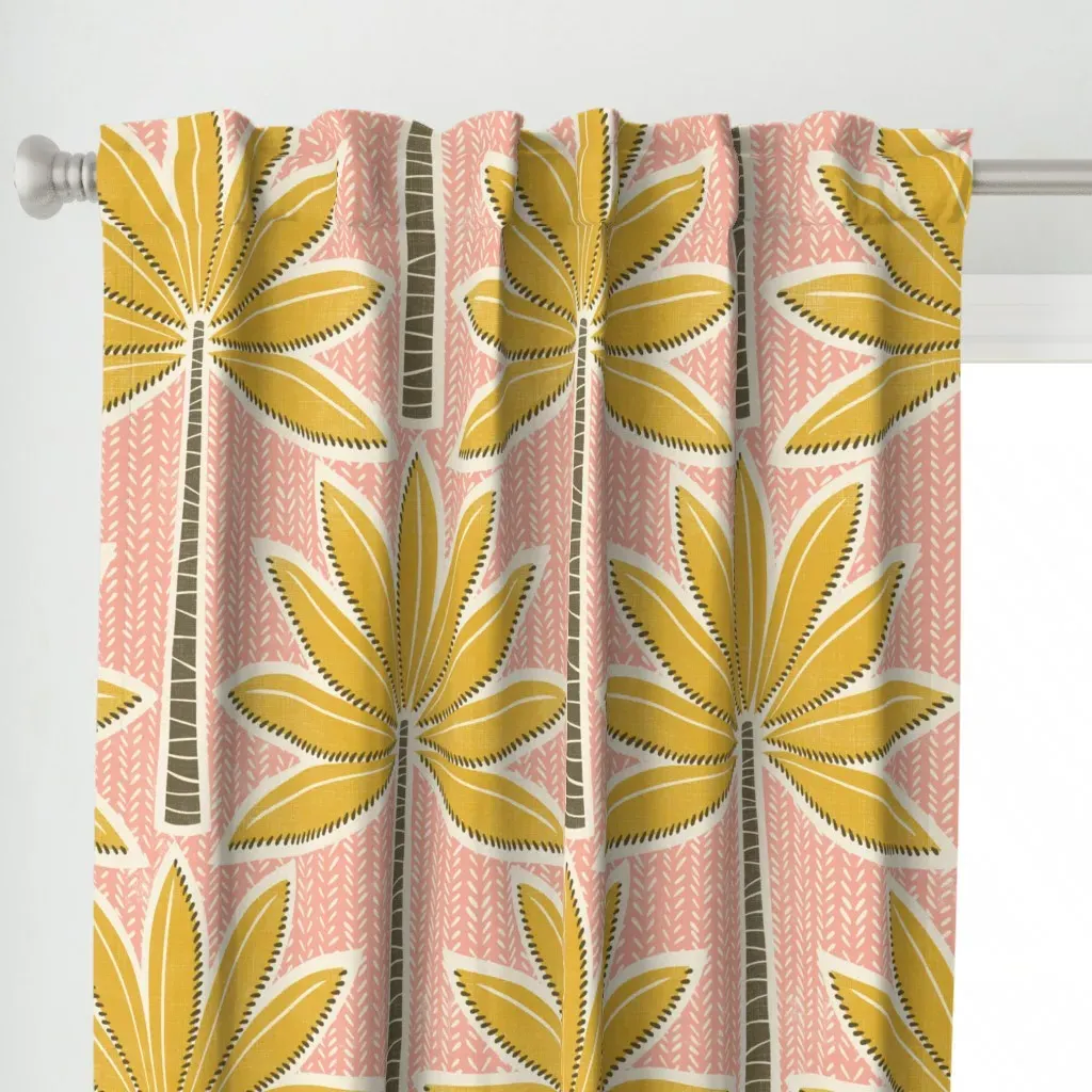 Retro Palm Springs Palms Curtain Panel - Yellow alternate view
