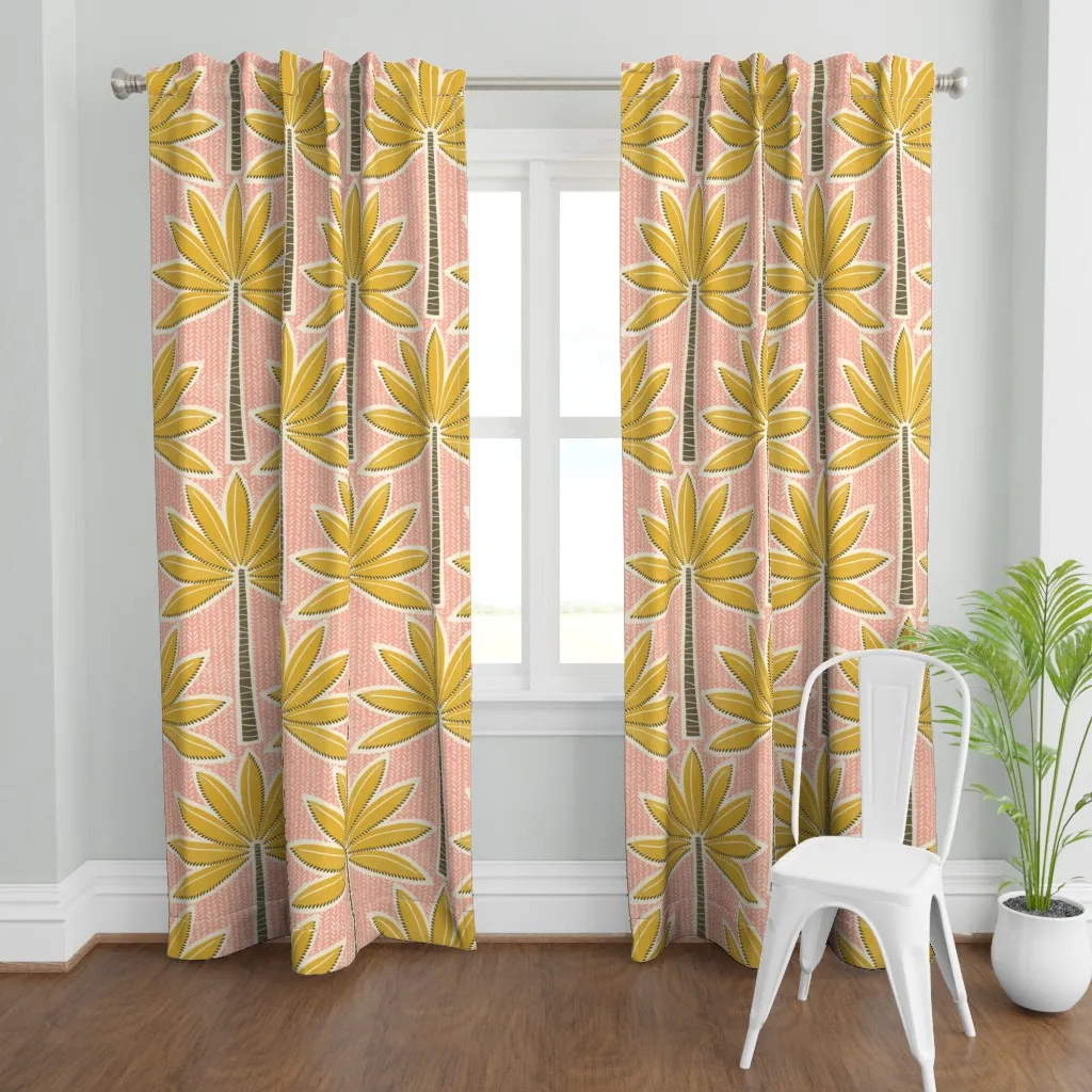 Retro Palm Springs Palms Curtain Panel - Yellow product