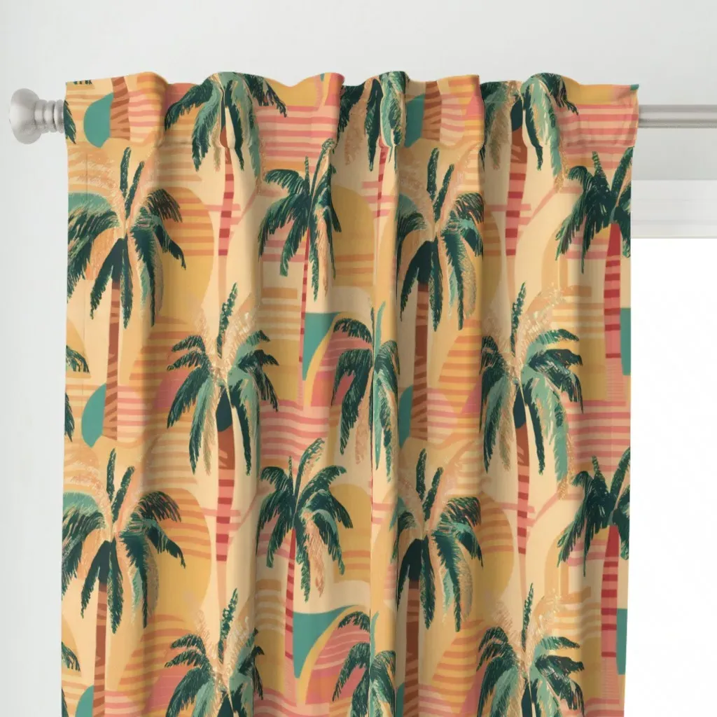 Retro Palm Trees Curtain Panel - Peach alternate view