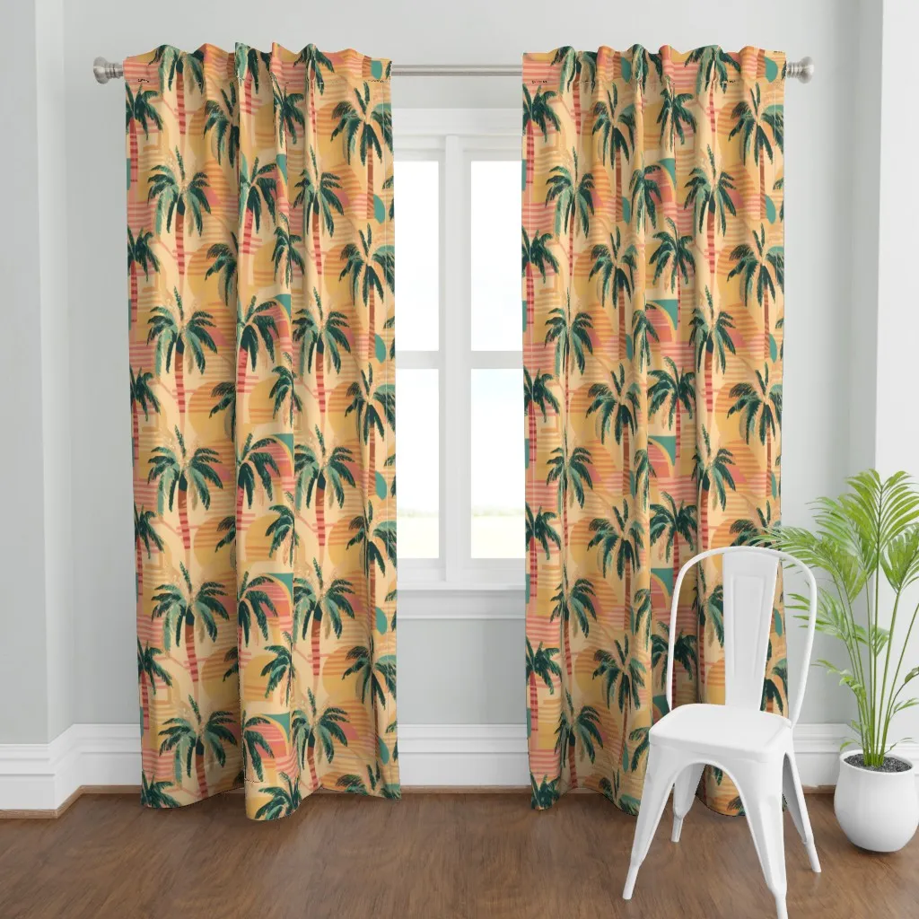 Retro Palm Trees Curtain Panel - Peach product