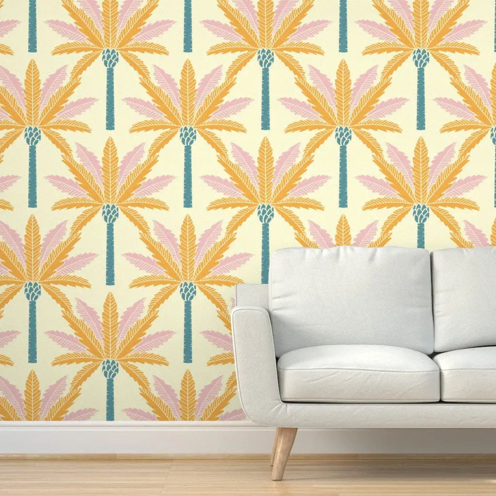 Retro Palm Trees Palm Springs Peel and Stick Wallpaper - Gold product