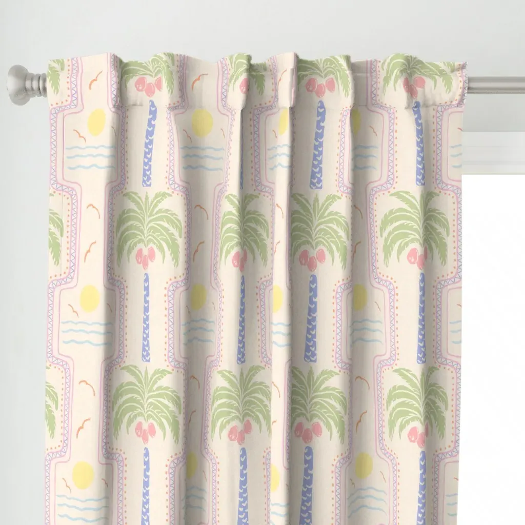Retro Palm Trees Sunset Curtain Panel - Green alternate view
