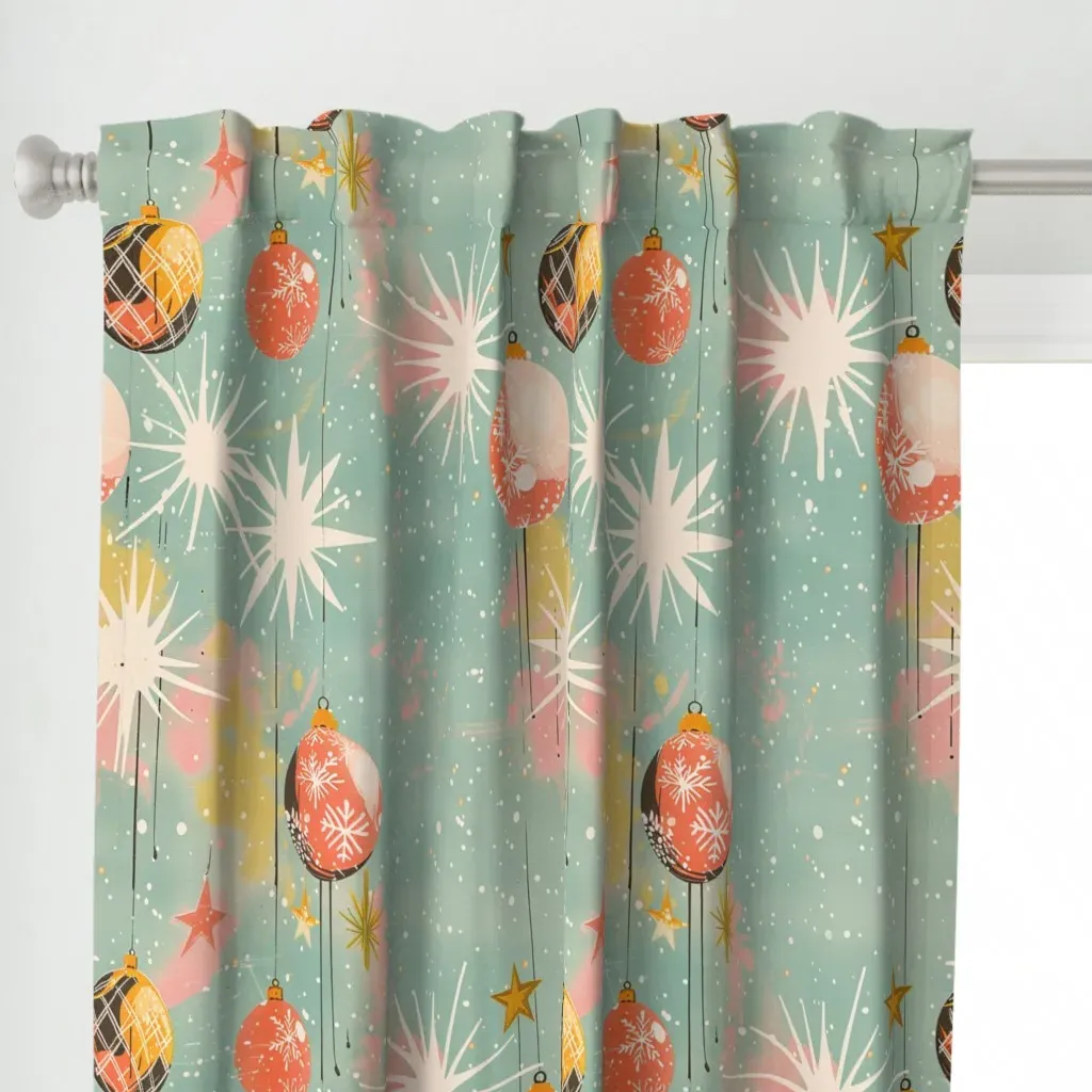 Retro Pastel Ornaments Curtain Panel - Coral Pink alternate view
