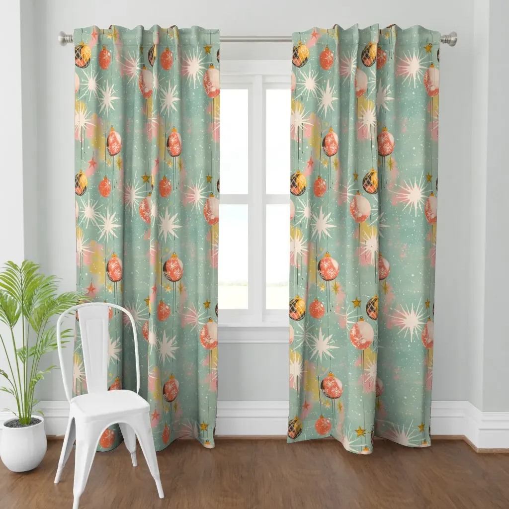 Retro Pastel Ornaments Curtain Panel - Coral Pink product