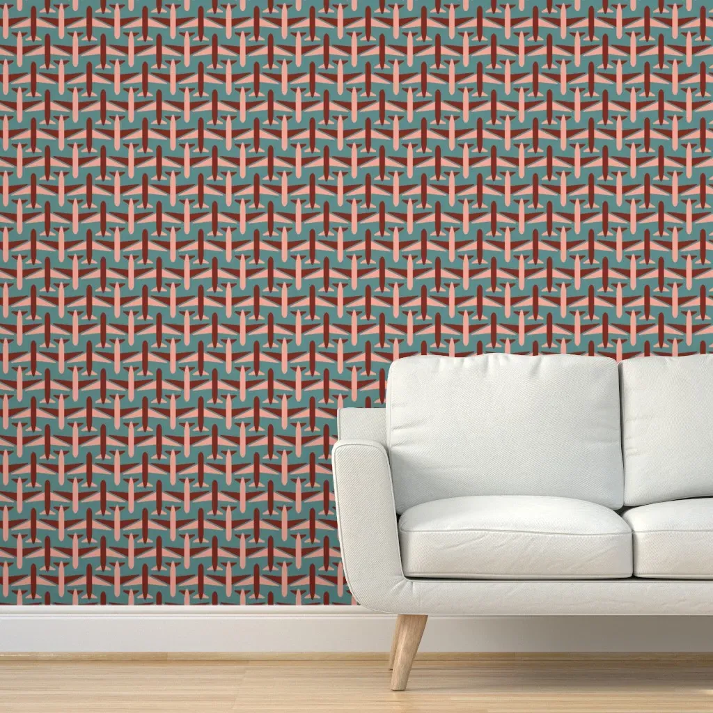 Retro Planes Geo Peel and Stick Wallpaper - Teal, Pink product