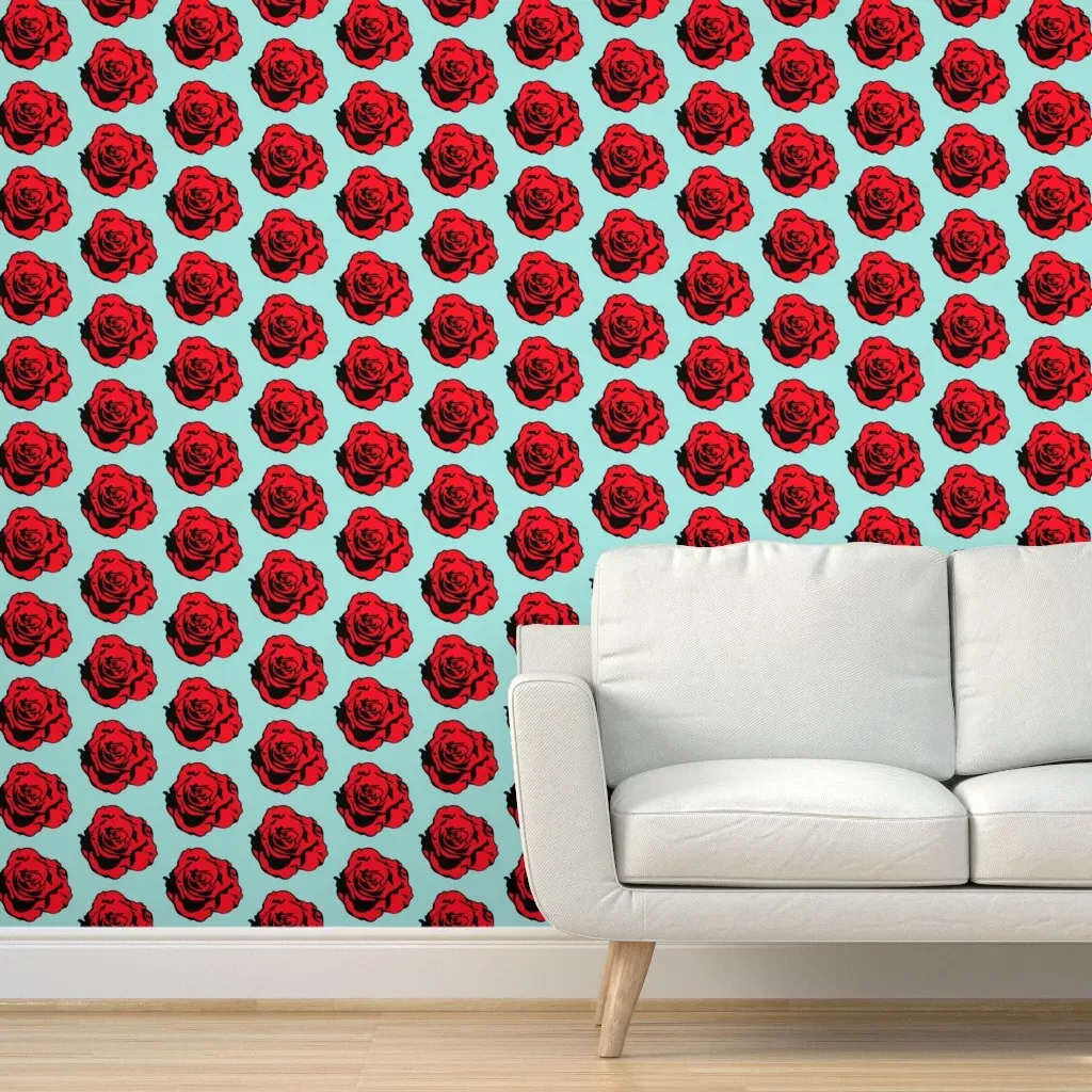 Retro Pop Art Floral Peel and Stick Wallpaper - Red, Blue product