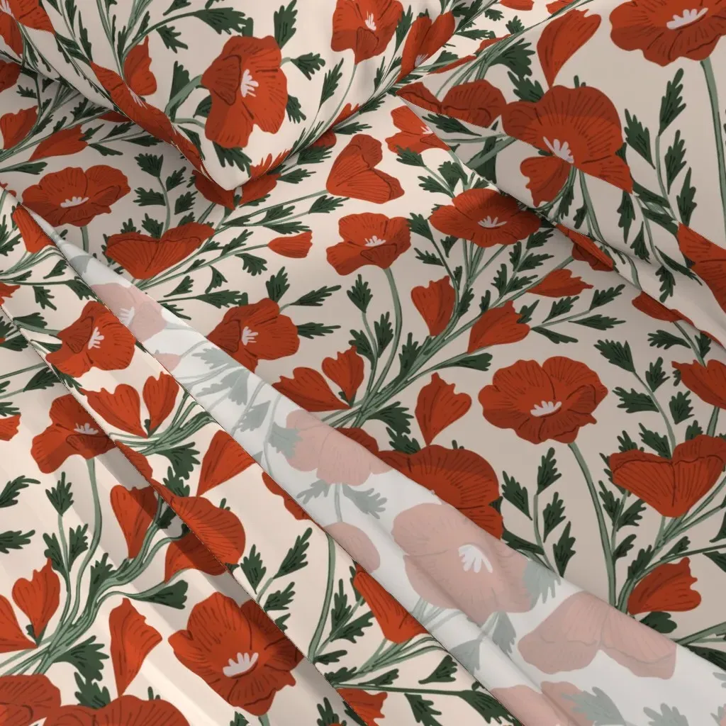 Retro Poppy Garden King Size Sheet Set - Red alternate view