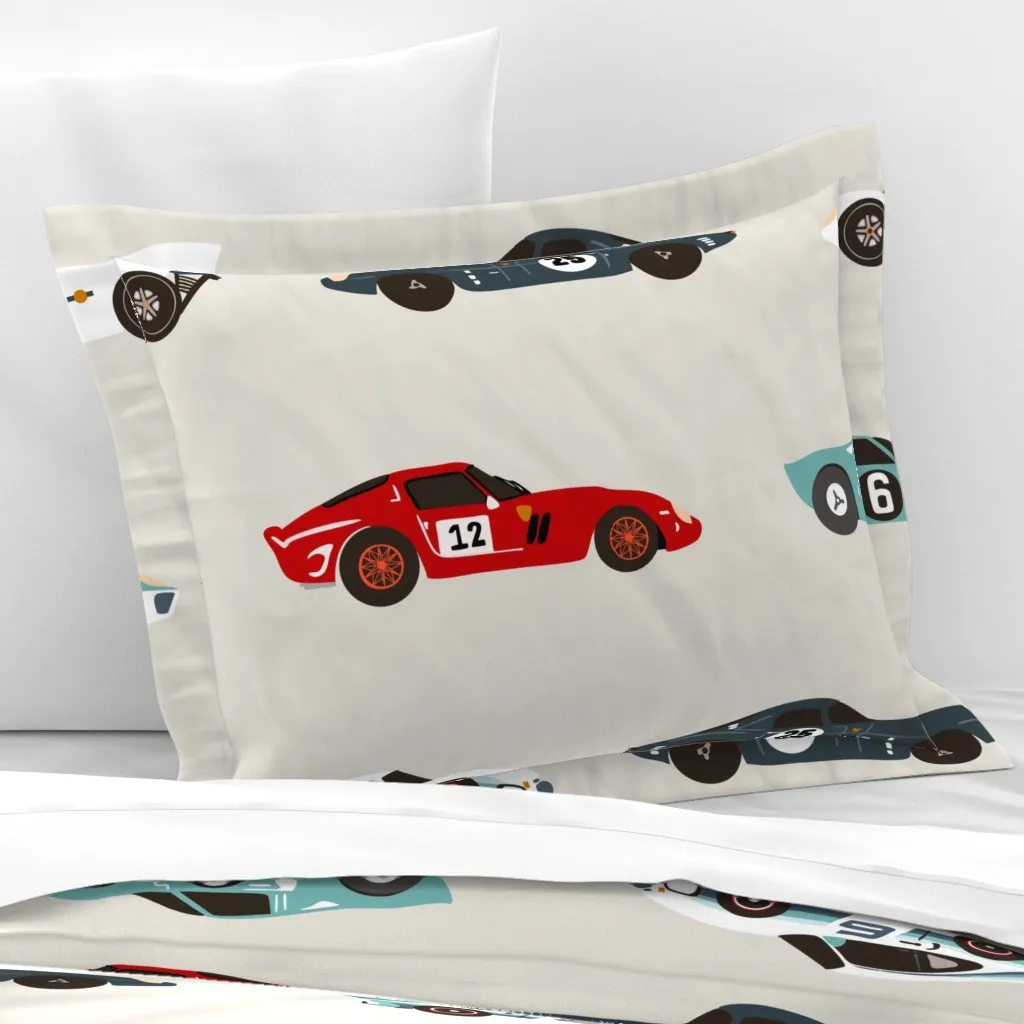 Retro Race Car Standard Flanged Cushion Cover - Red, Cotton Sateen product