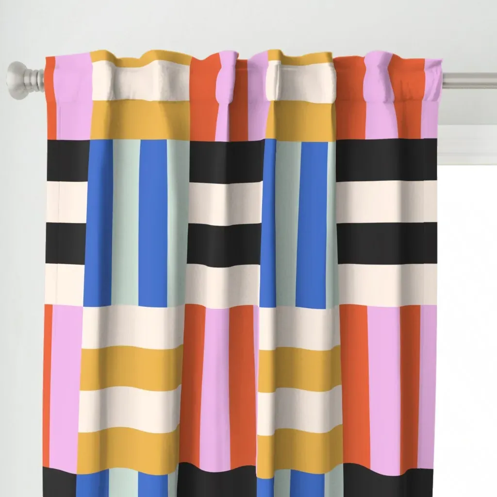 Retro Rainbow Parquet Curtain Panel - Orange alternate view