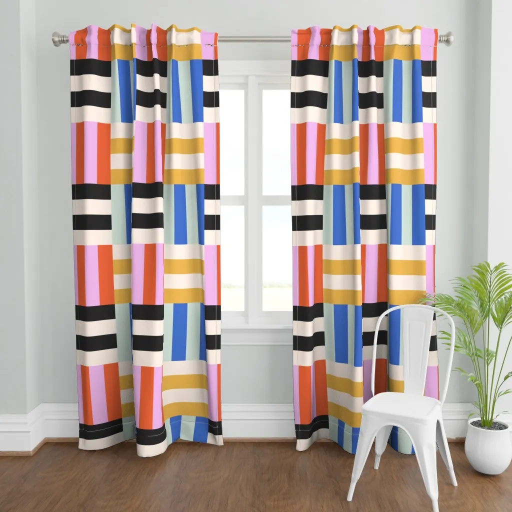 Retro Rainbow Parquet Curtain Panel - Orange product