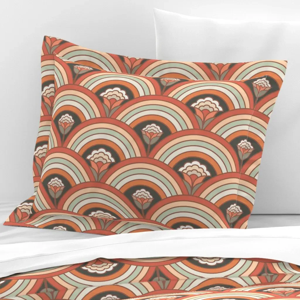 Retro Rainbow Standard Flanged Pillow Sham - Terracotta, Cotton Sateen product