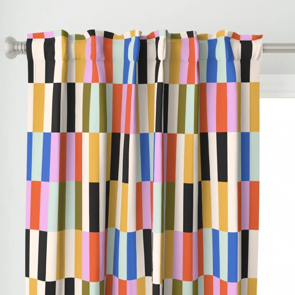Retro Rainbow Stripe Curtain Panel - Coral alternate view