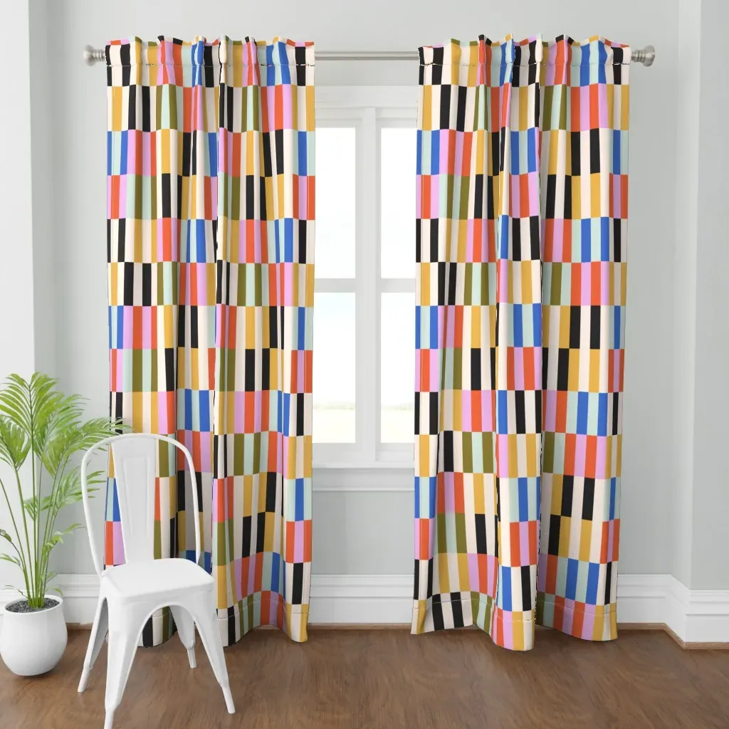Retro Rainbow Stripe Curtain Panel - Coral product