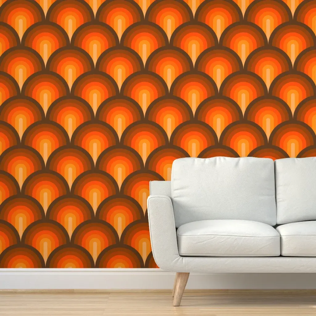 Retro Rainbow Waves Scallop Peel and Stick Wallpaper - Orange product