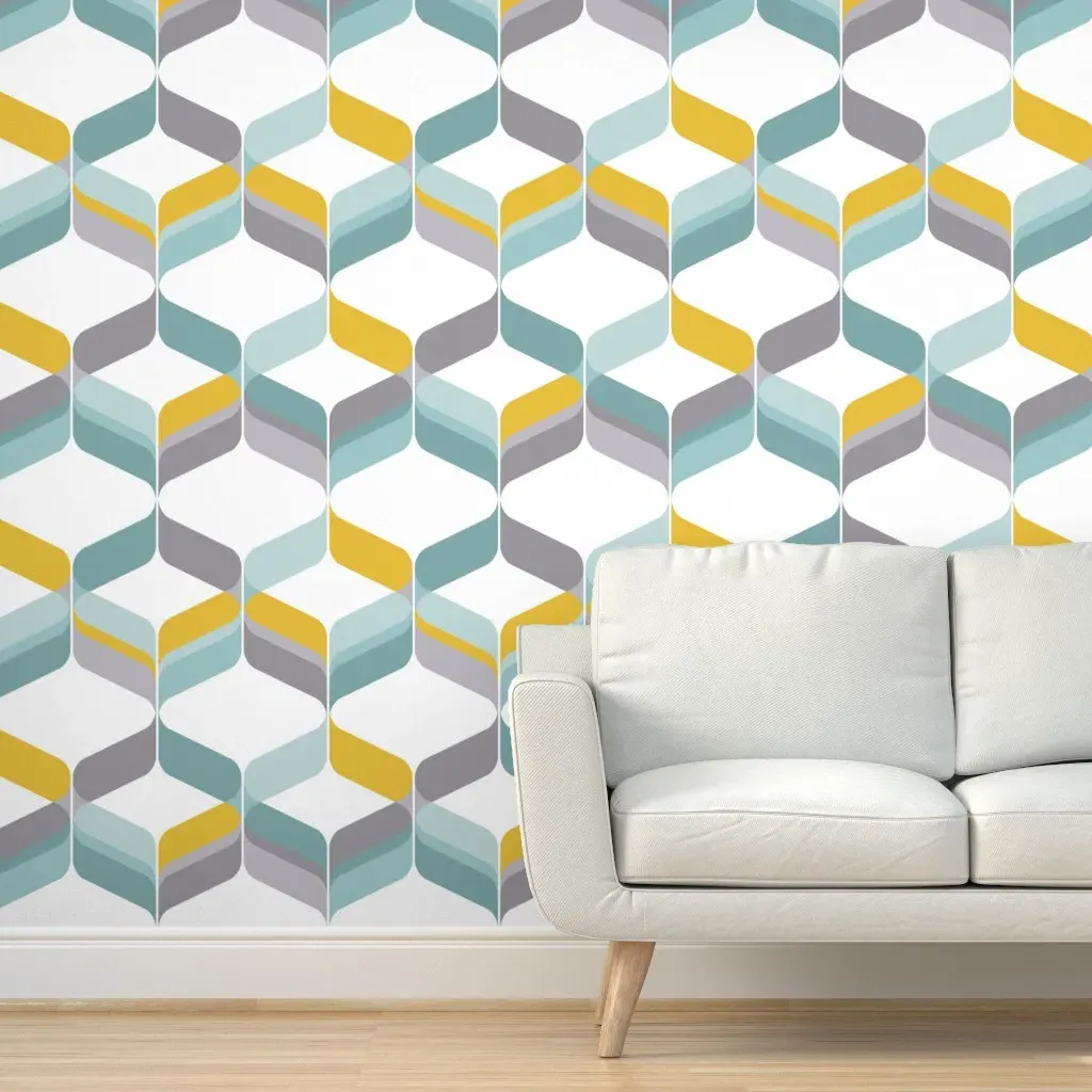 Retro Ribbon Peel and Stick Wallpaper - White, Mustard product