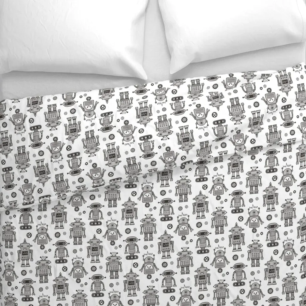 Retro Robots Duvet Cover - Black & White alternate view