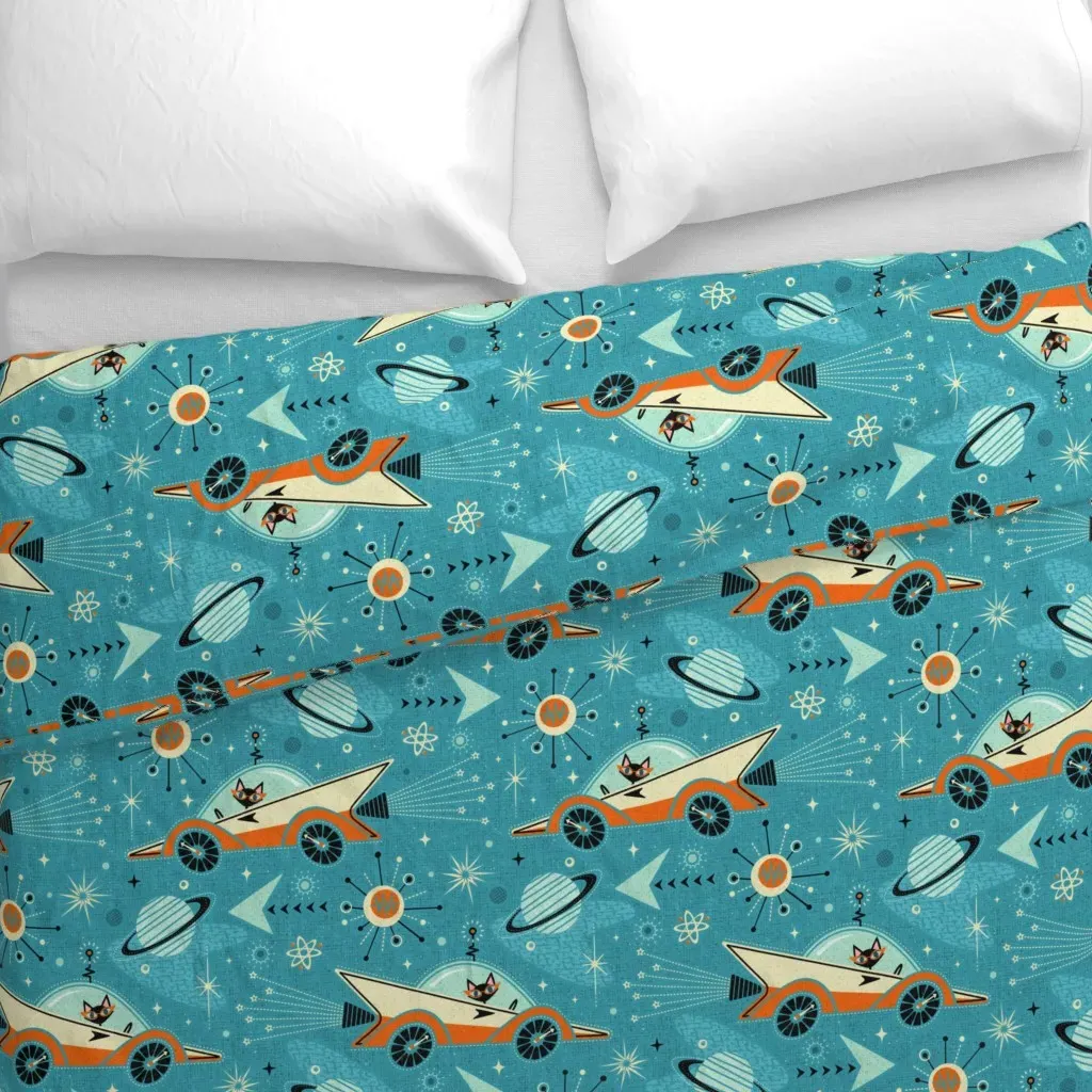 Retro Rocket Racers Large Duvet Cover - Orange alternate view