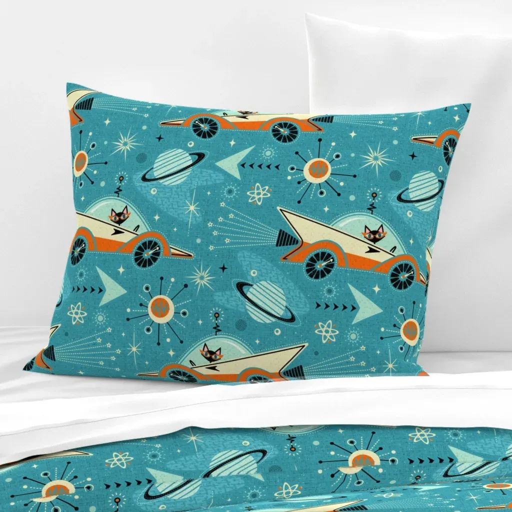 Retro Rocket Racers Standard Cushion Cover - Orange, Cotton Sateen product