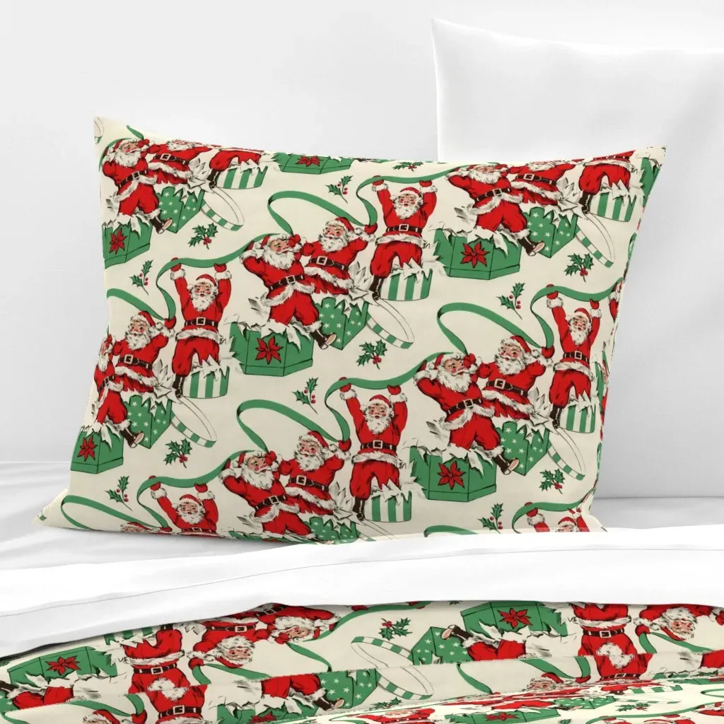 Retro Santa Standard Knife Edge Cushion Cover - Red, Cotton Sateen product