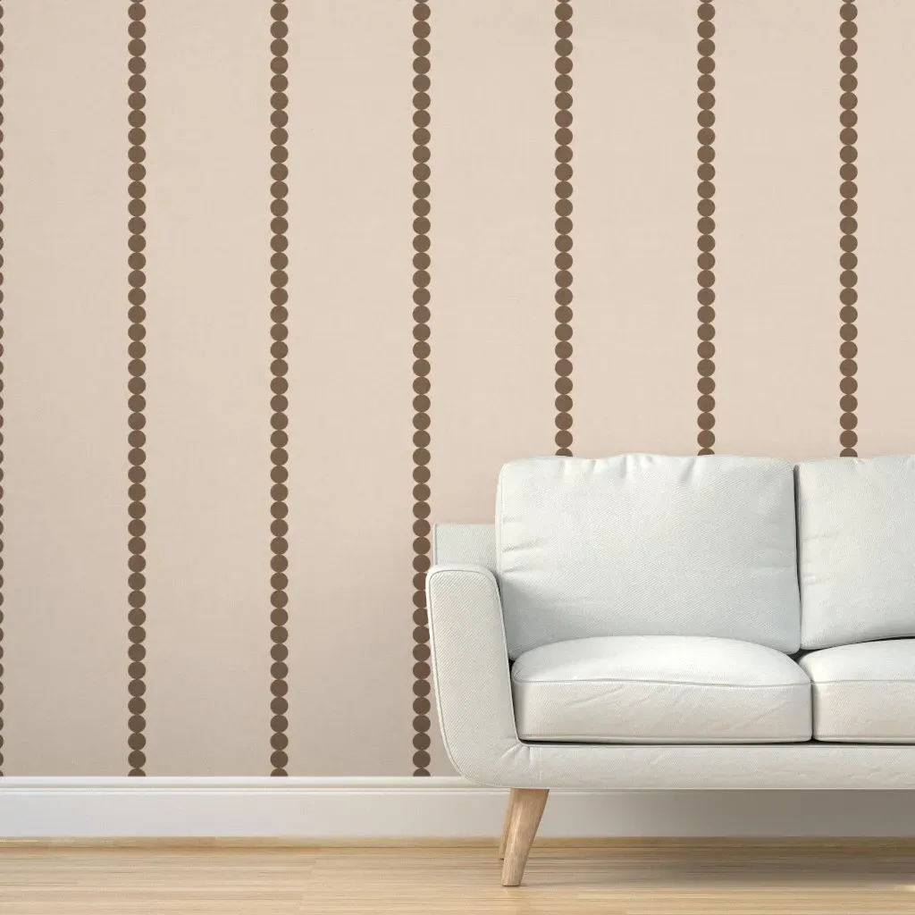 Retro Scalloped Polka Dots Stripes Peel and Stick Wallpaper - Brown product