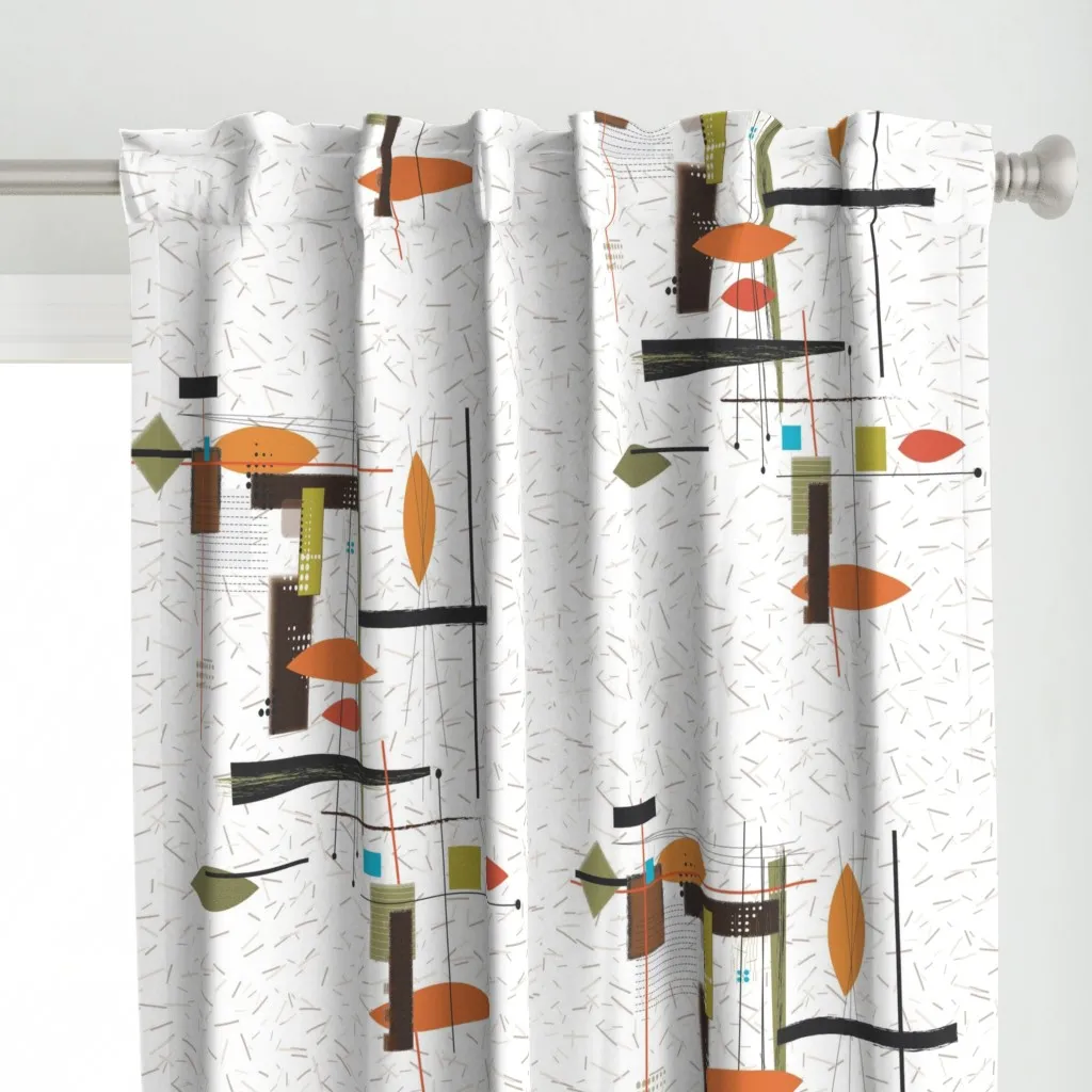 Retro Shapes With Dashes Curtain Panel - Orange alternate view