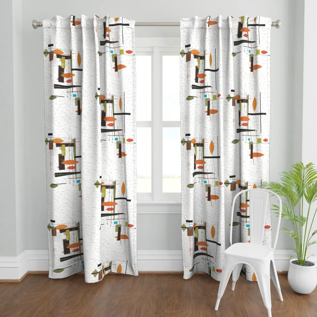 Retro Shapes With Dashes Curtain Panel - Orange product