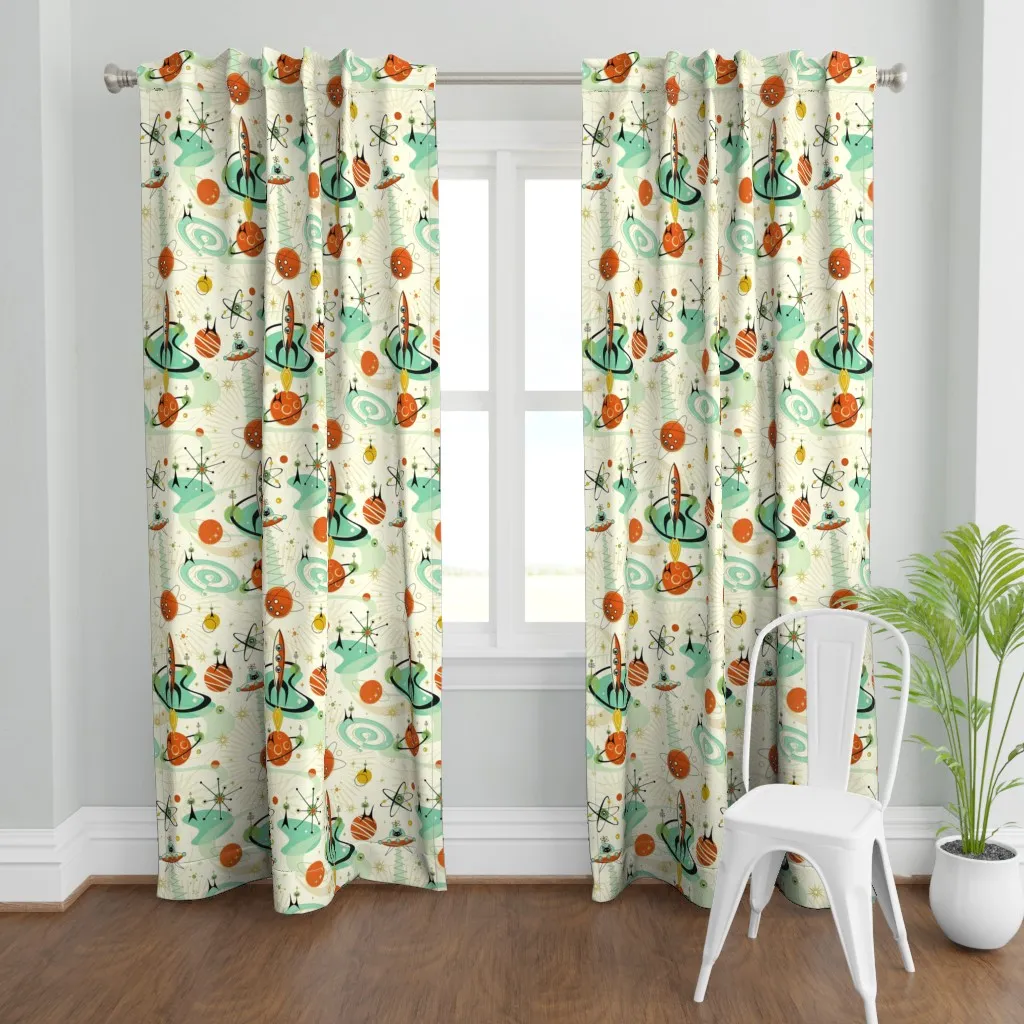 Retro Space Cats XL Curtain Panel - Cream product