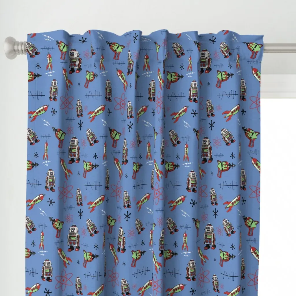 Retro Space II Curtain Panel - Light Blue alternate view