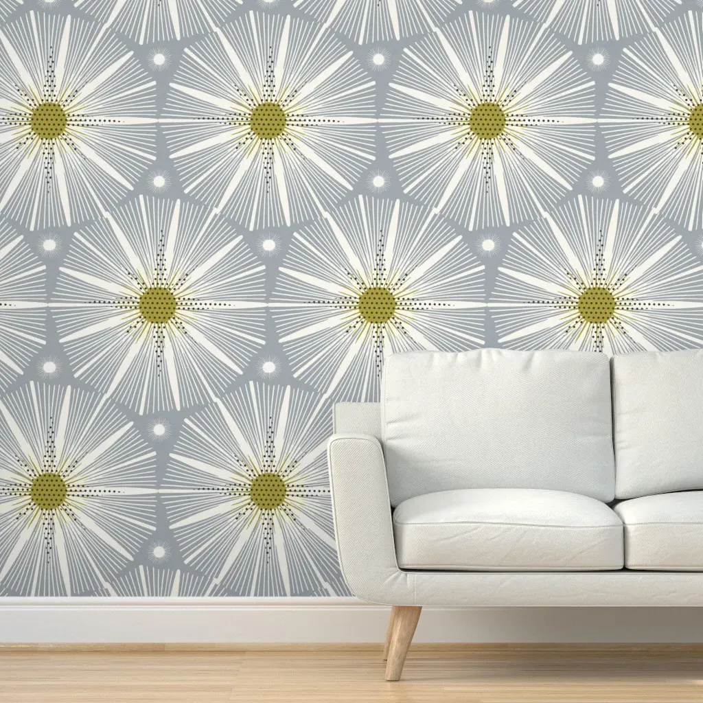 Retro Starburst Geometric Peel and Stick Wallpaper - Gray & Olive product