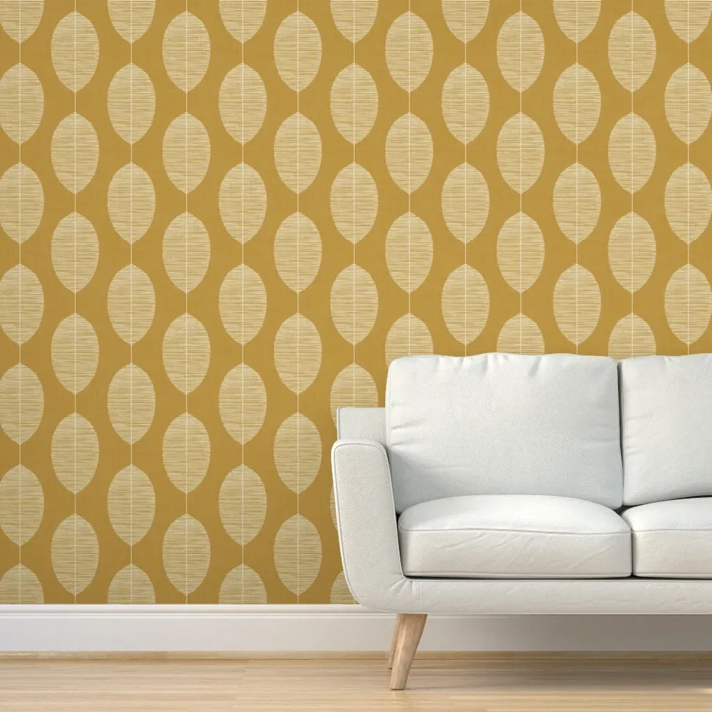 Retro String Curtain Hand Drawn Lines Peel and Stick Wallpaper - Mustard Yellow product