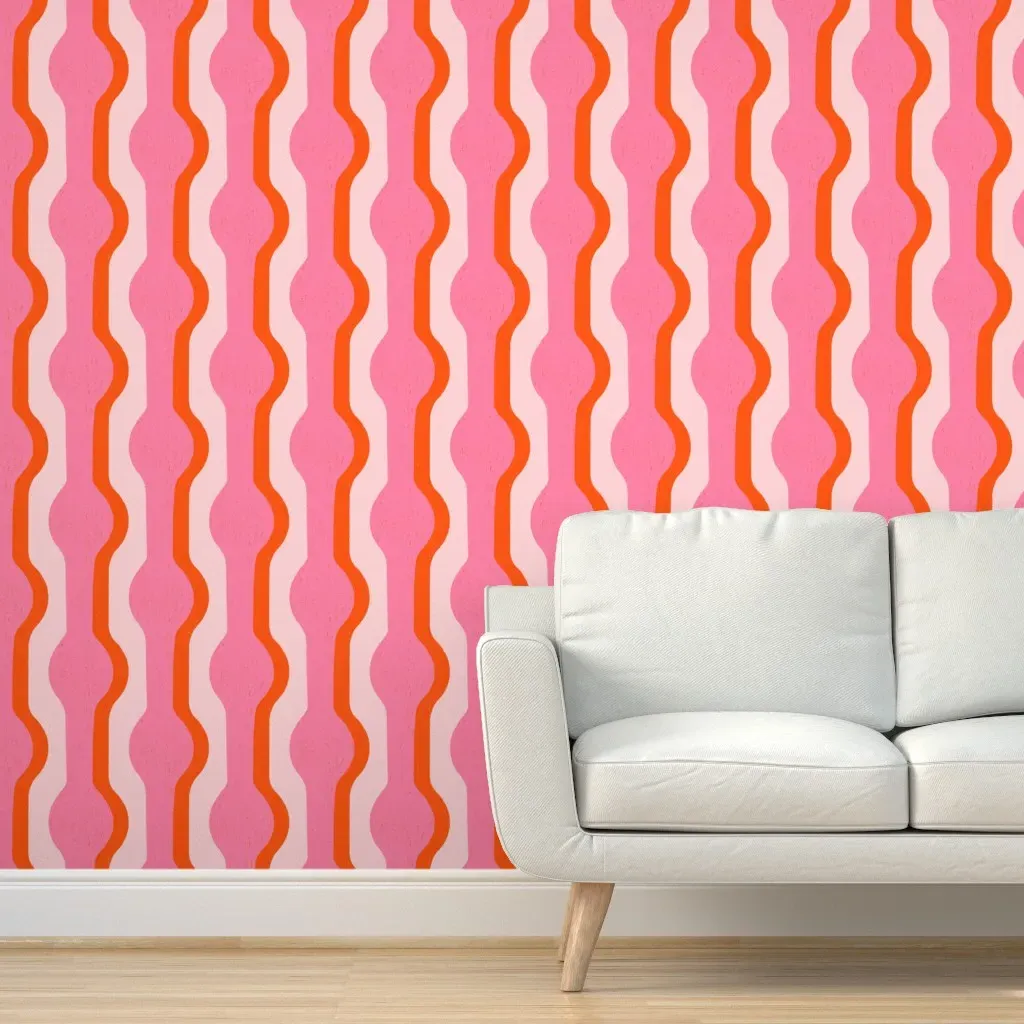 Retro Stripe Shapes Peel and Stick Wallpaper - Pink, Orange product
