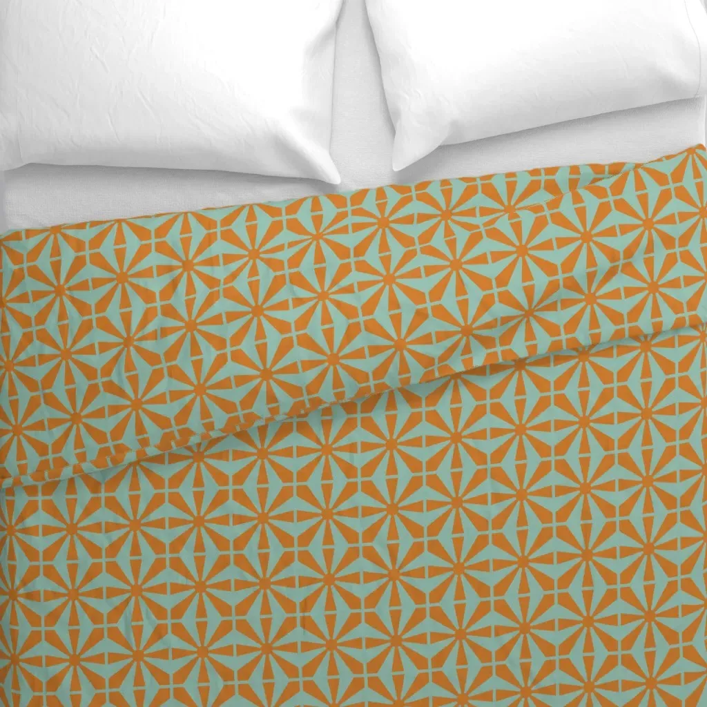 Retro Sunburst Tiles Pattern Duvet Cover - Orange alternate view