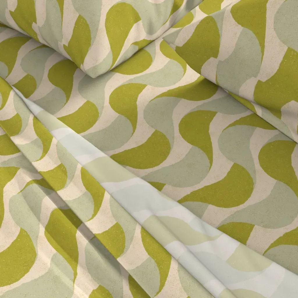 Retro Swirlwave Revival Queen Sheet Set - Olive Green alternate view