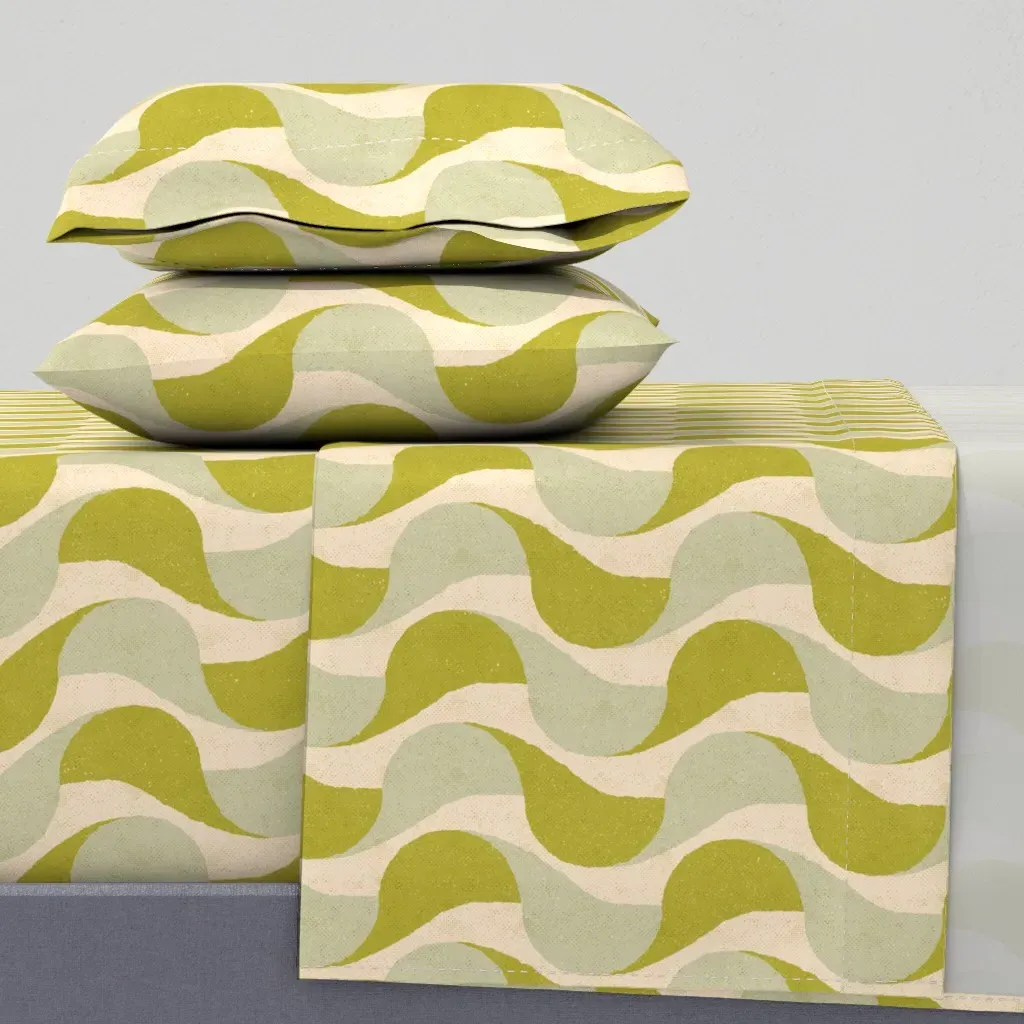 Retro Swirlwave Revival Queen Sheet Set - Olive Green product