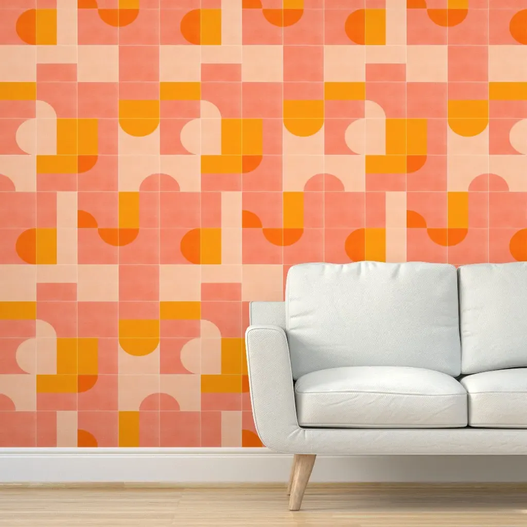 Retro Tiles 03 Peel and Stick Wallpaper - Pink, Coral product
