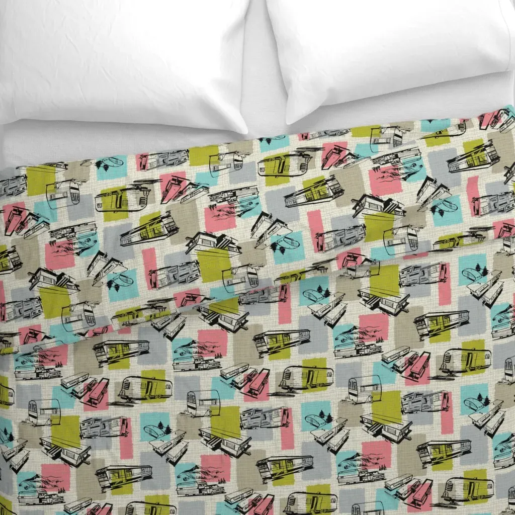 Retro Travel Trailer Love Duvet Cover - White alternate view