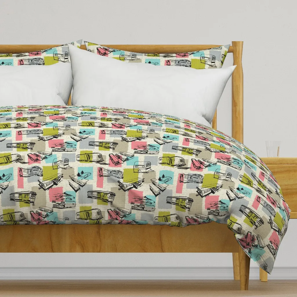 Retro Travel Trailer Love Duvet Cover - White product
