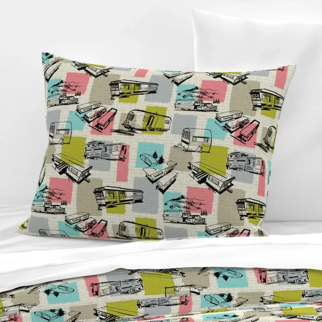 Retro Travel Trailer Standard Pillowcase - White, Cotton Sateen product