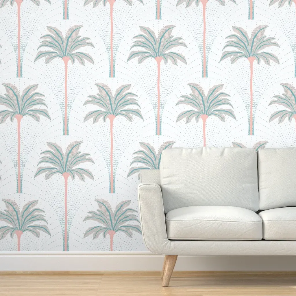 Retro Tropical Palm Springs Peel and Stick Wallpaper - Blue product