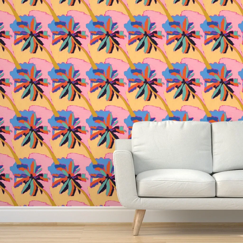 Retro Tropical Palm Tree Pop Art Peel and Stick Wallpaper - Pink product