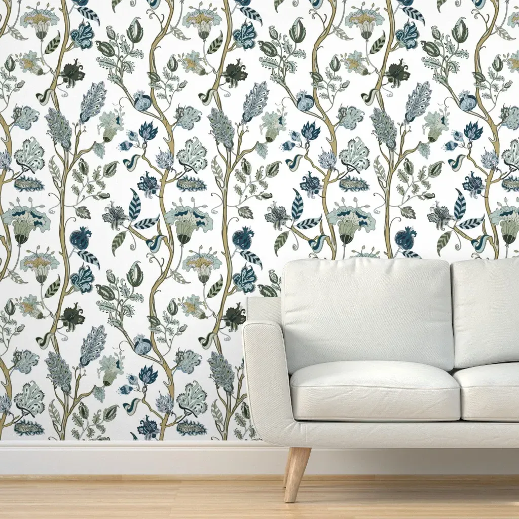 Retro Vine Floral Peel and Stick Wallpaper - Teal, White product