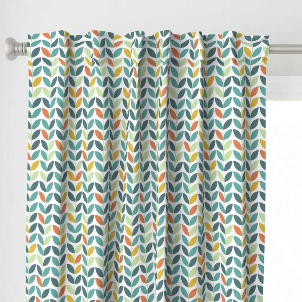 Retro Vines Curtain Panel - Teal alternate view