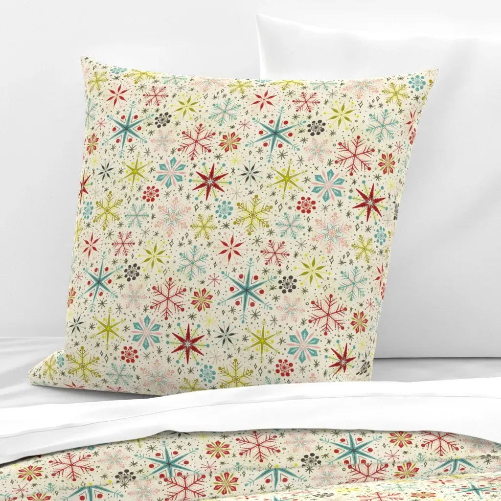 Retro Vintage Snowflakes MCM Christmas Euro Pillow Sham - Off-White product